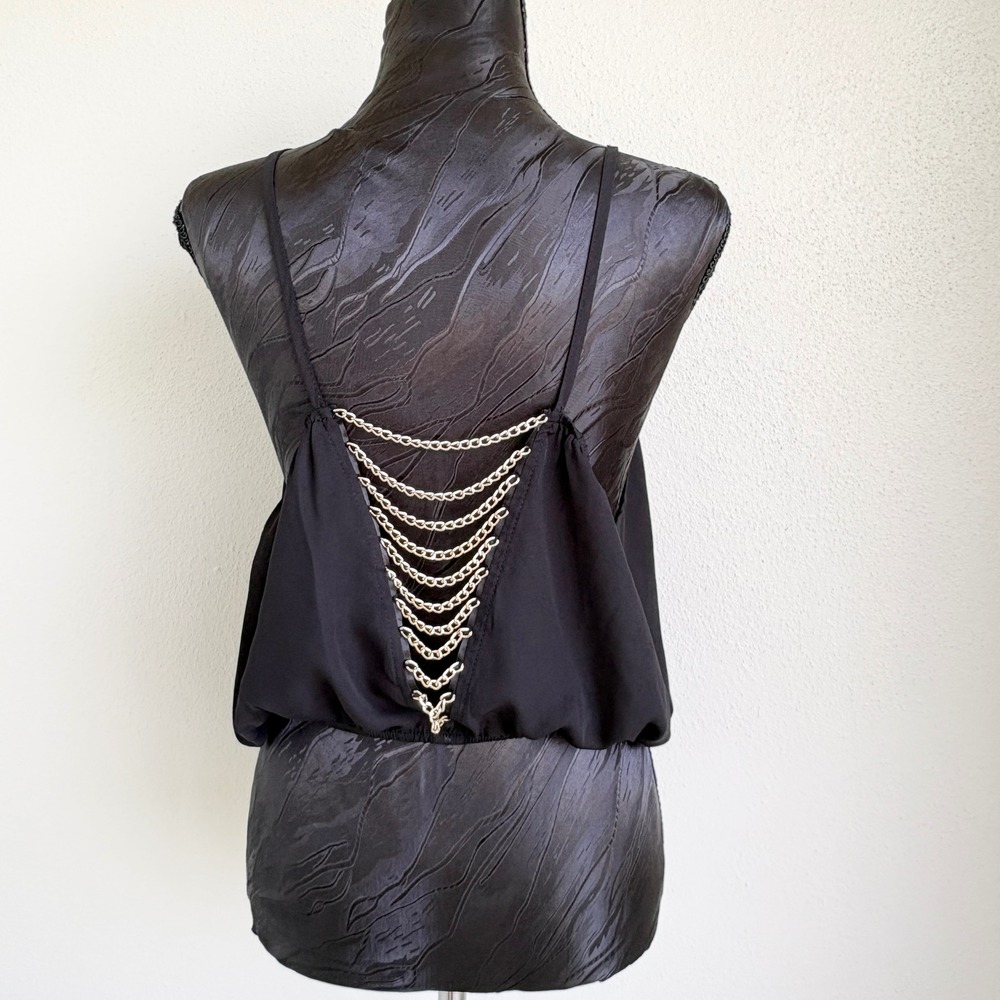Papaya‎ Cami Top Chain Back Detail Surplice Womens L Black